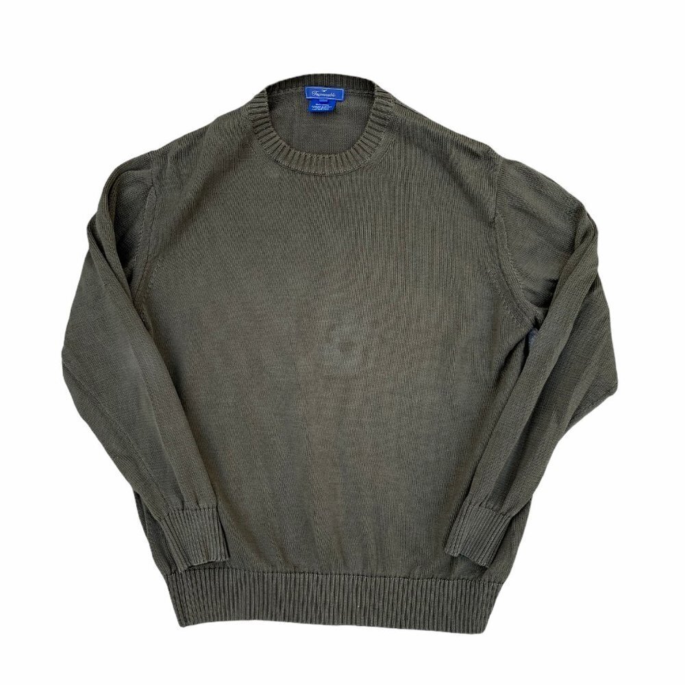 FACONNABLE Men's Designer Green Heavy Knit Crew Neck Pullover Sweater Sz L‌‌